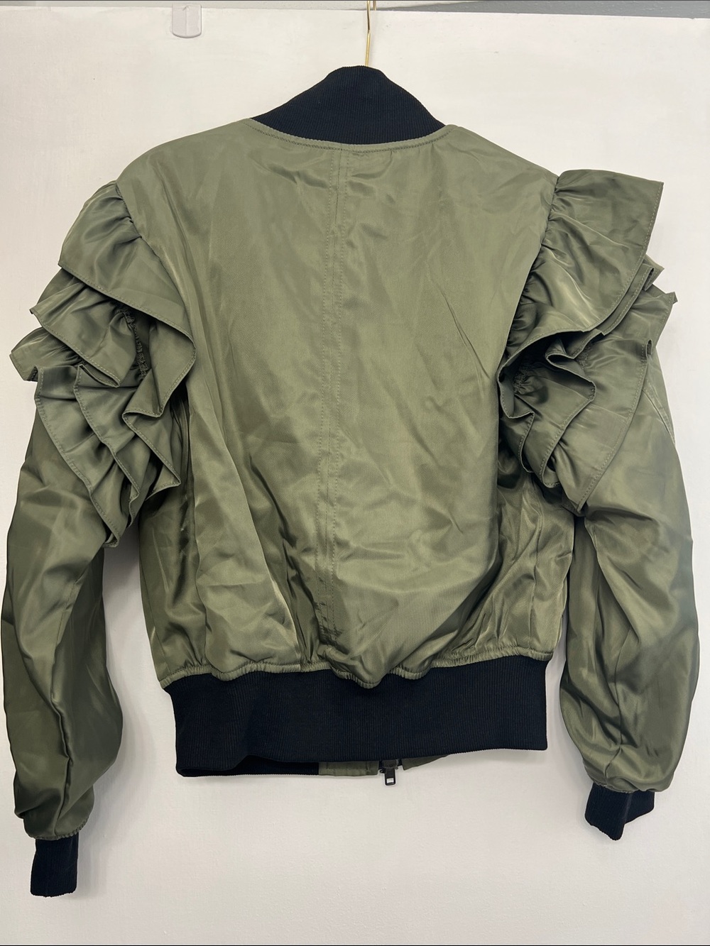 MABLE Anthropology Olive Bomber Jacket with Black Trim and Orange Lining Jacket - Picture 8 of 10
